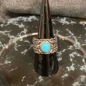 Sterling-Style Silver Ring with Faux Turquoise Stone Sz8